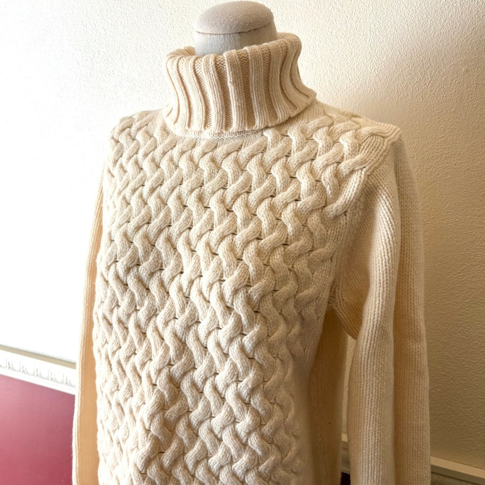 Vintage Field Gear 100% Lambswool Turtleneck Sweater Cream M Fishermancore Cozy - Picture 2 of 8